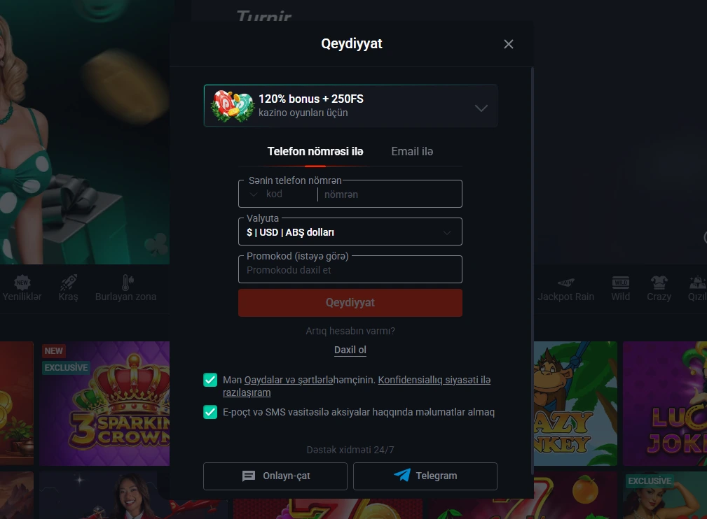 Pin-Up qeydiyyat forması, telefonla qeydiyyat, email ilə qeydiyyat və hesab təsdiqi